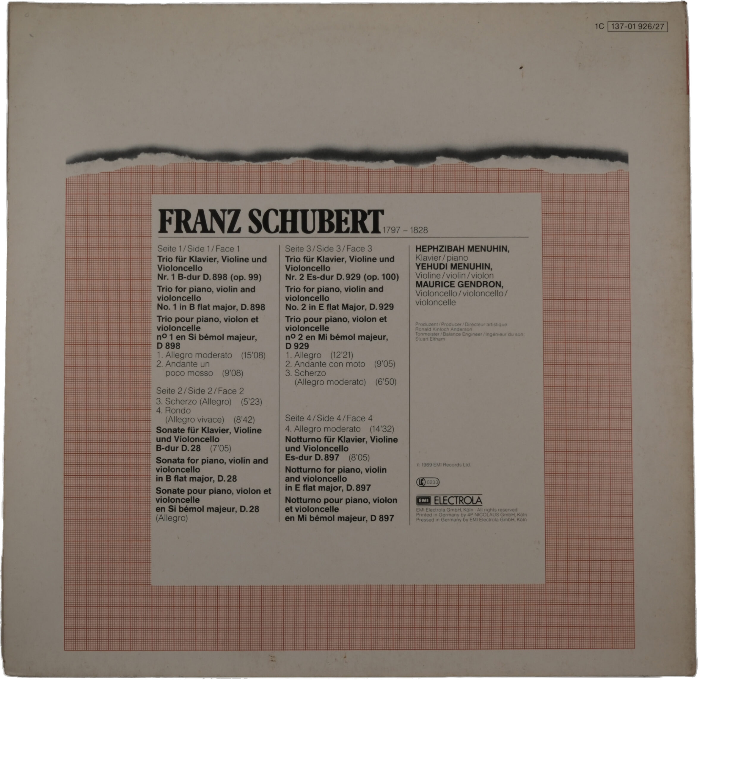 Schubert: Menuhin, Gendron - Trios pour Piano, 1983, EMI – Image 2