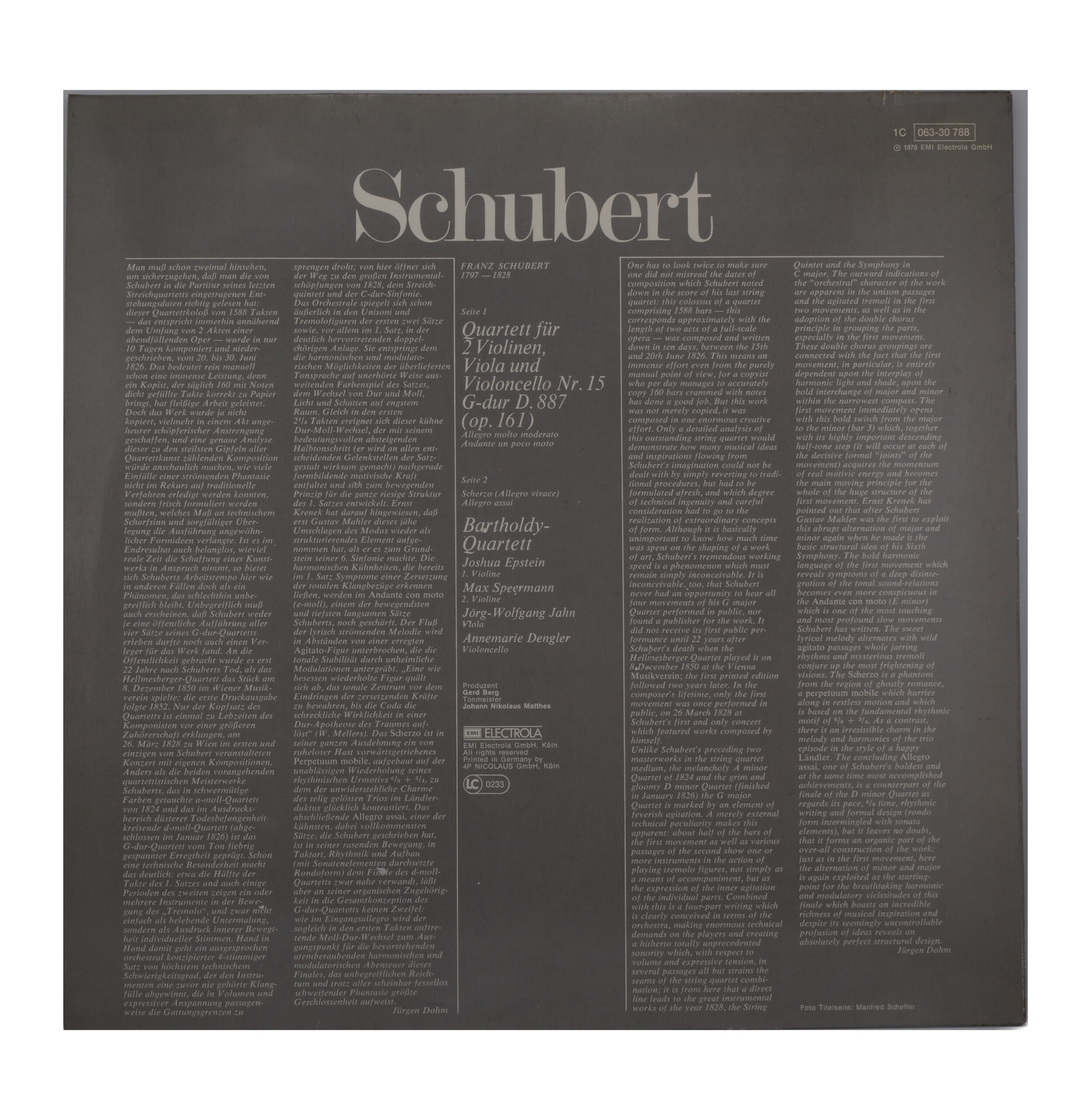 Quartett Für 2 Violinen Schubert 1980 His Master's Voice