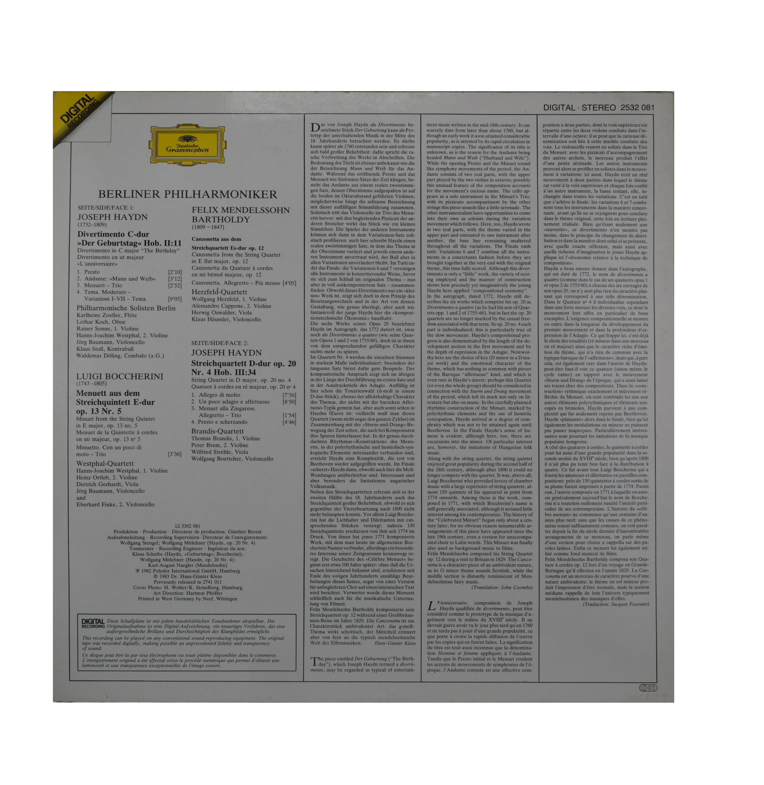 Haydn Boccherini Mendelssohn - Divertimento et Plus, 1983