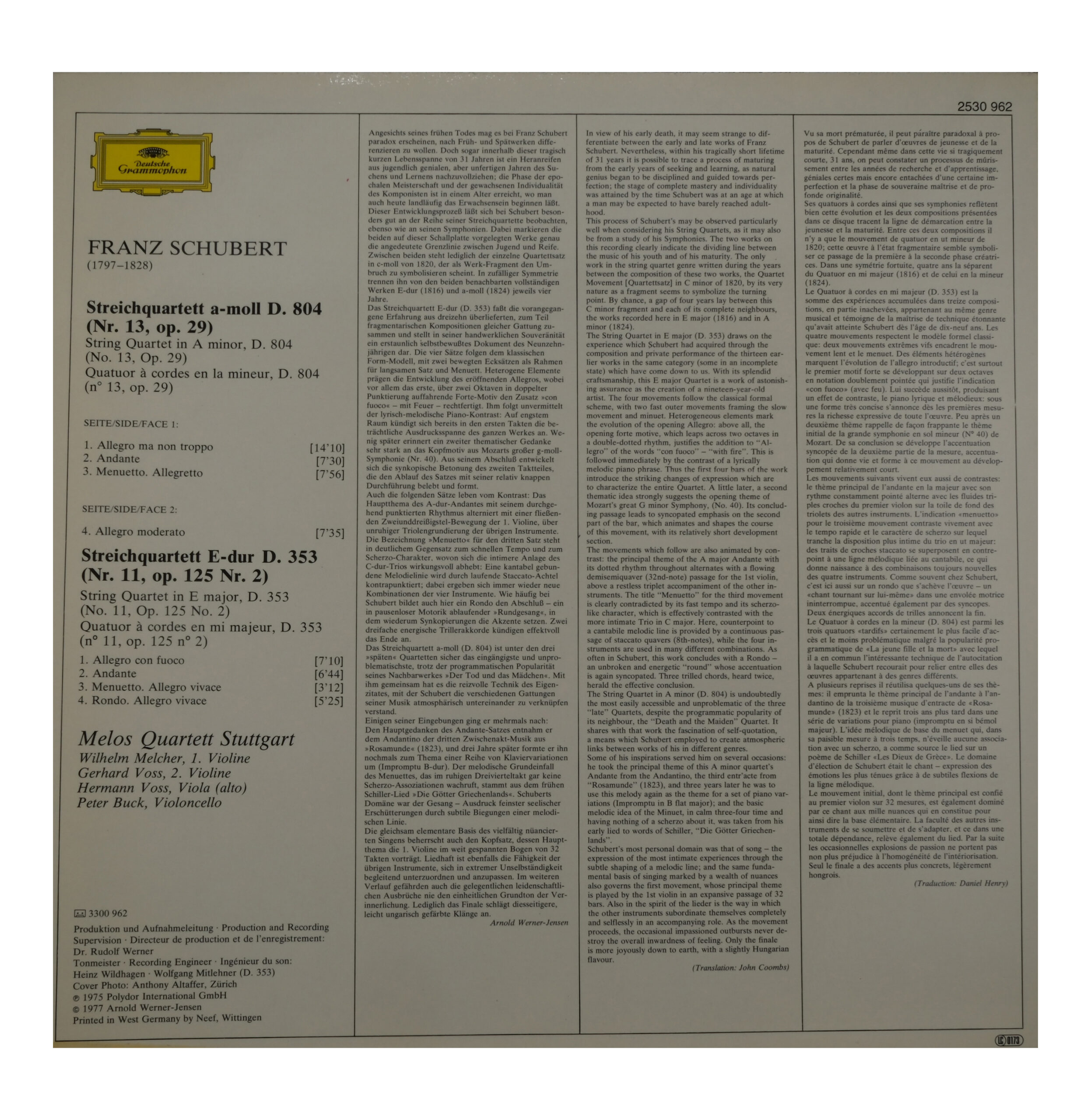 Franz Schubert - Quatuors à Cordes, Melos Quartett, 1977 – Image 2