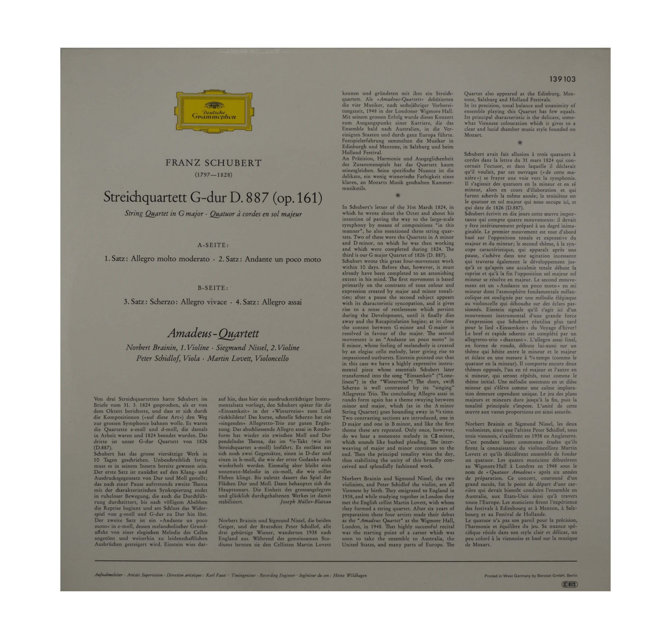 Schubert, Amadeus Quartett : Quatuor en sol majeur, D. 887 – Image 2