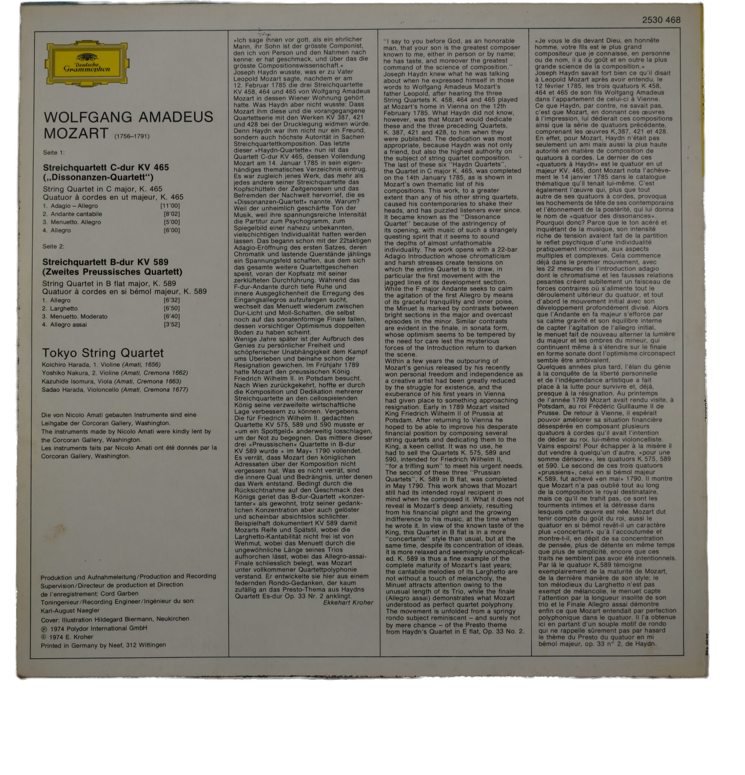 Mozart, Tokyo String Quartet, Quatuors No.17 & No.19, 1985