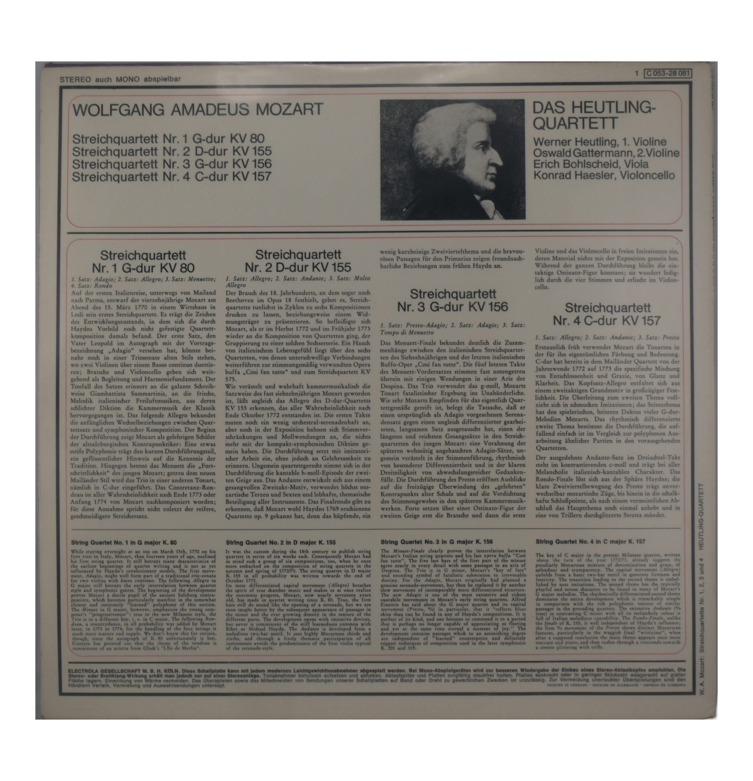 Mozart: Quatuors à cordes Nr. 1-4 par Heutling Quartett, 1991