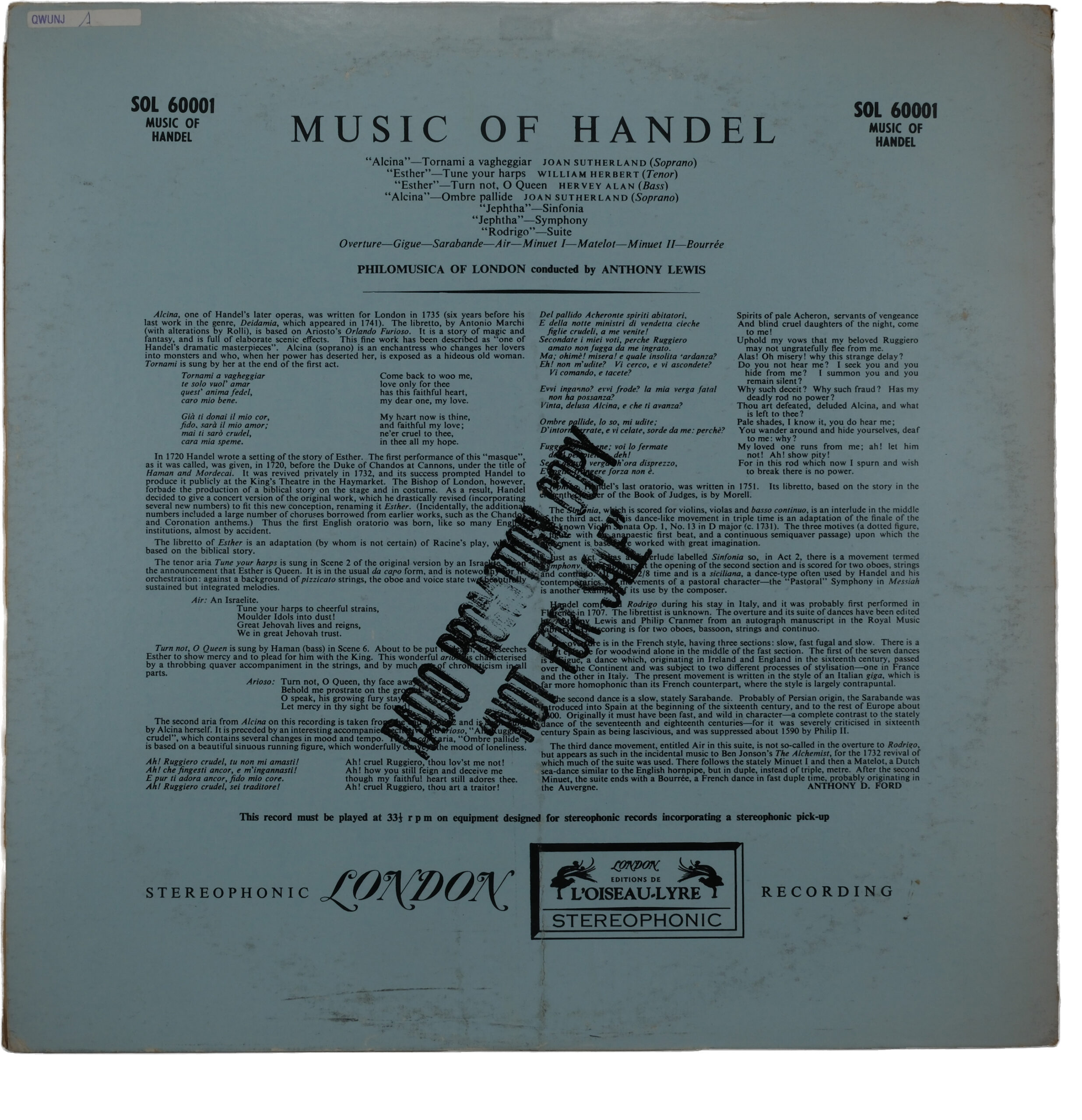Handel Alcina Esther 1958 L'Oiseau-Lyre Stereo Anthony Lewis