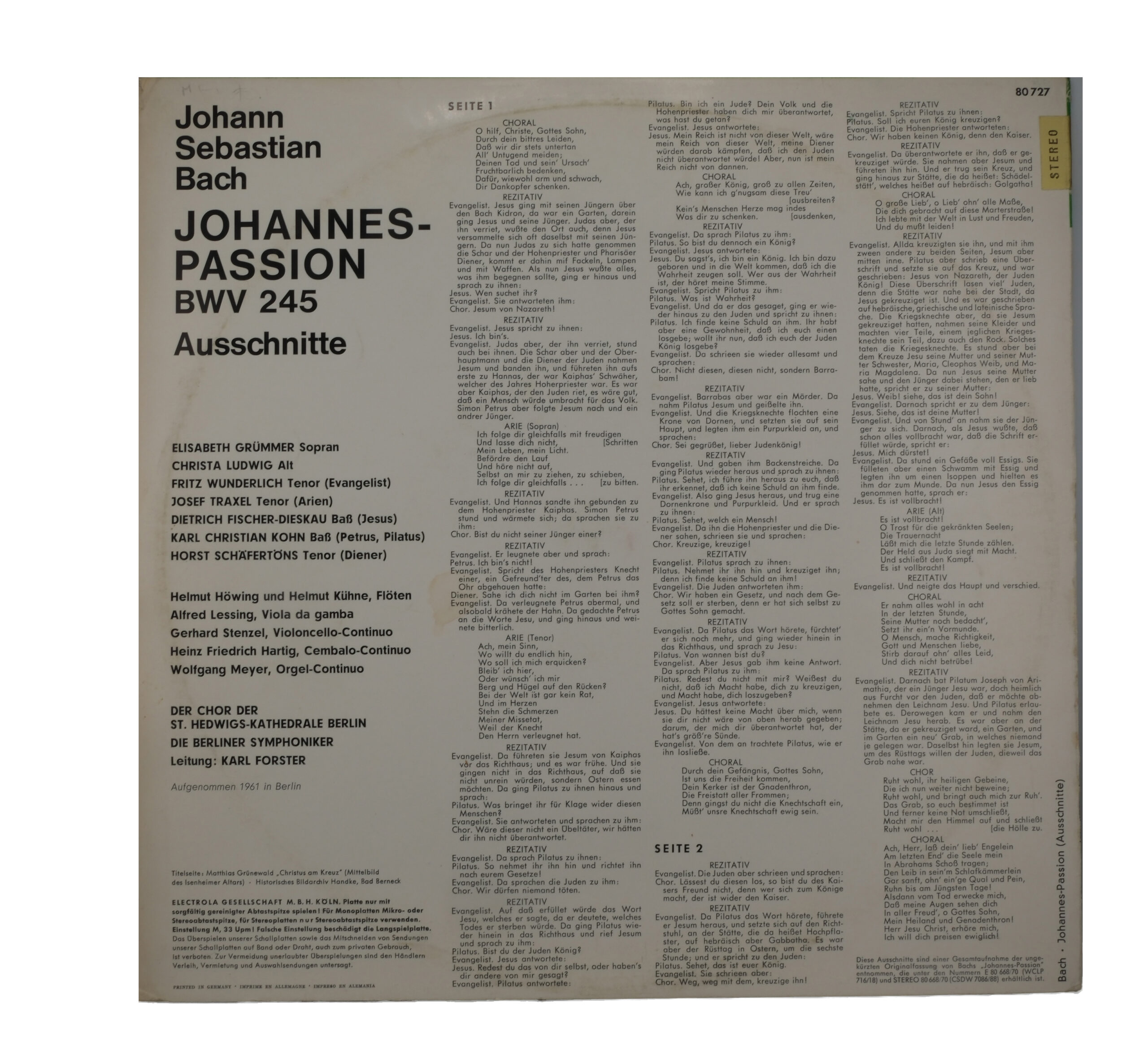Bach: Johannes-Passion supr Karl Forster & Berliner – Image 2