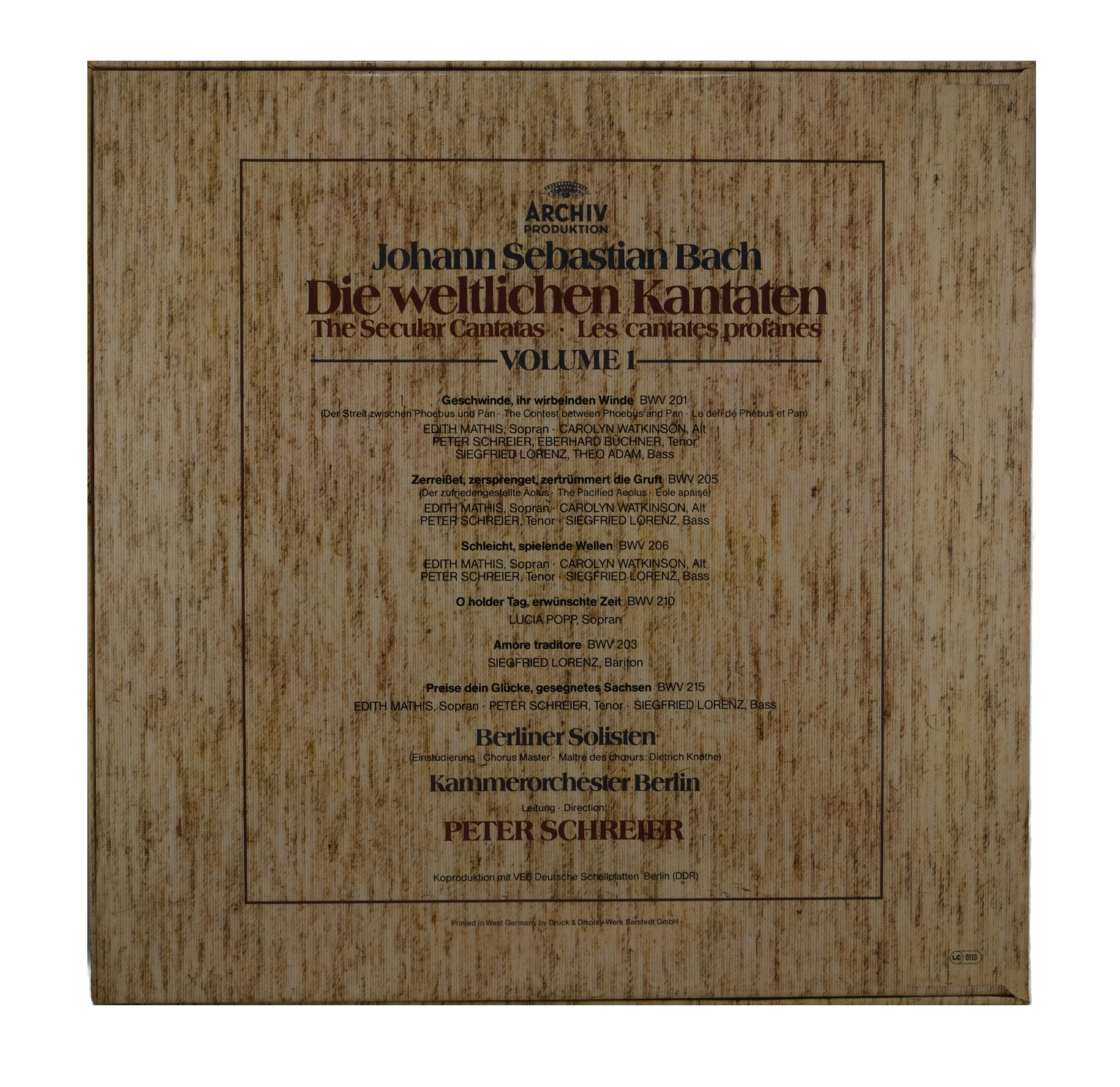 Bach, Peter Schreier: Les Cantates Profanes Vol 1, 1982 – Image 2