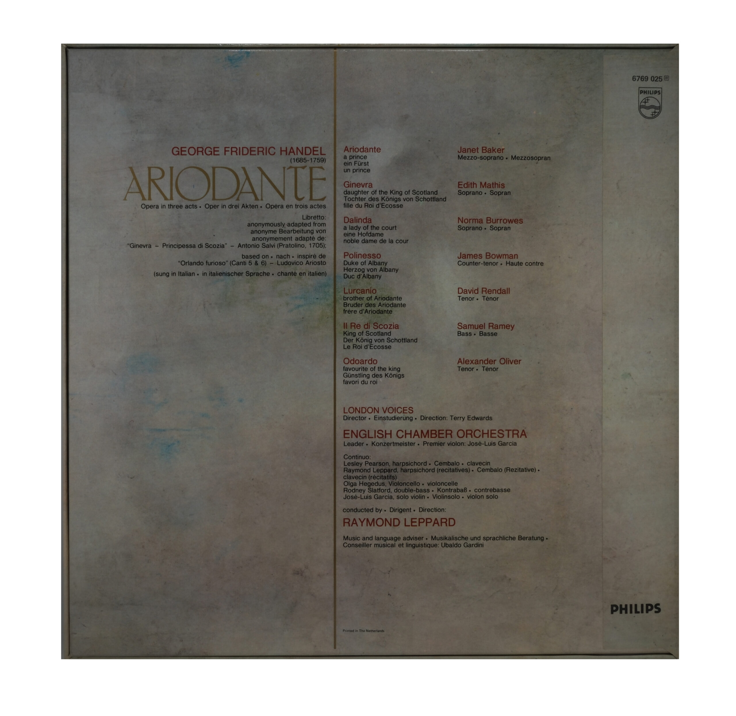 Handel Ariodante, Leppard, Baker, 1979, Philips – Image 2