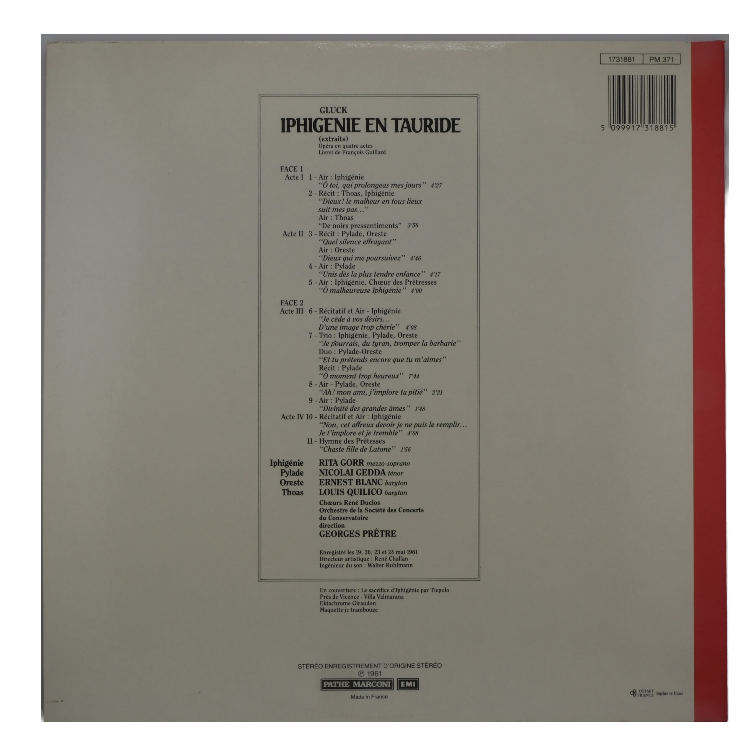 Iphigénie en Tauride Gluck Pretre Gorr Gedda 1960 – Image 2