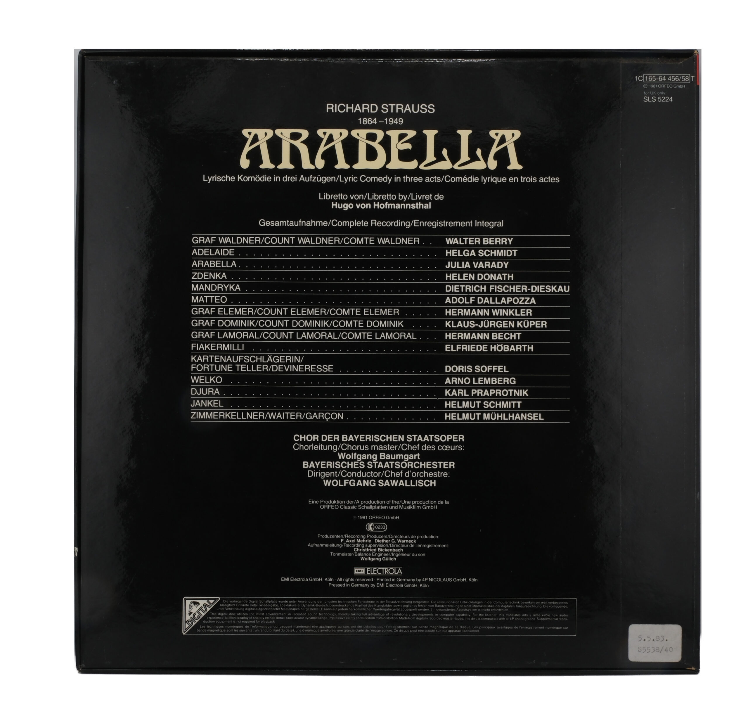 Strauss, Arabella, Sawallisch, Varady, 1981, His Master's Voice – Image 2