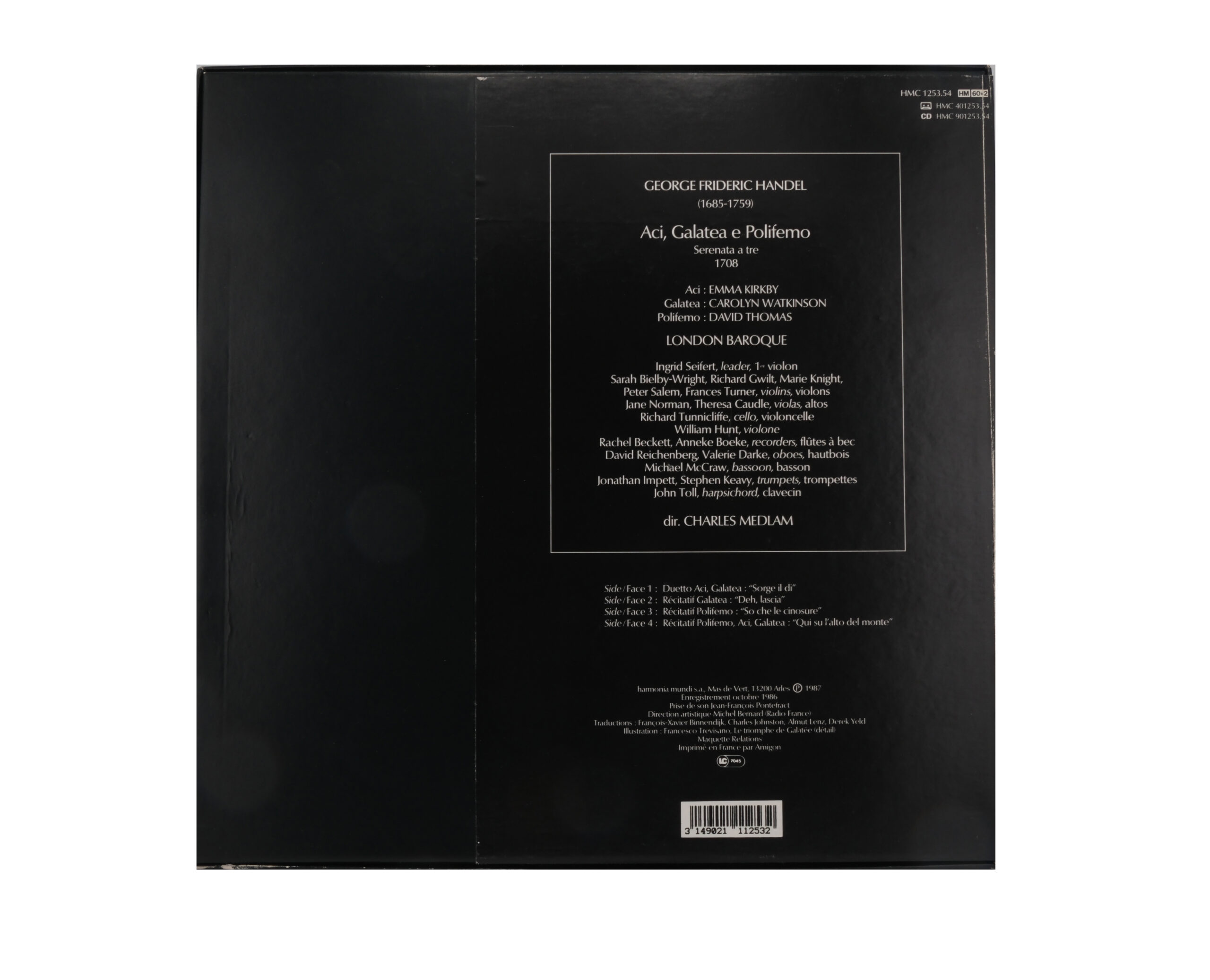 Handel: Aci, Galatea e Polifemo - Medlam, Kirkby, 1987 – Image 2