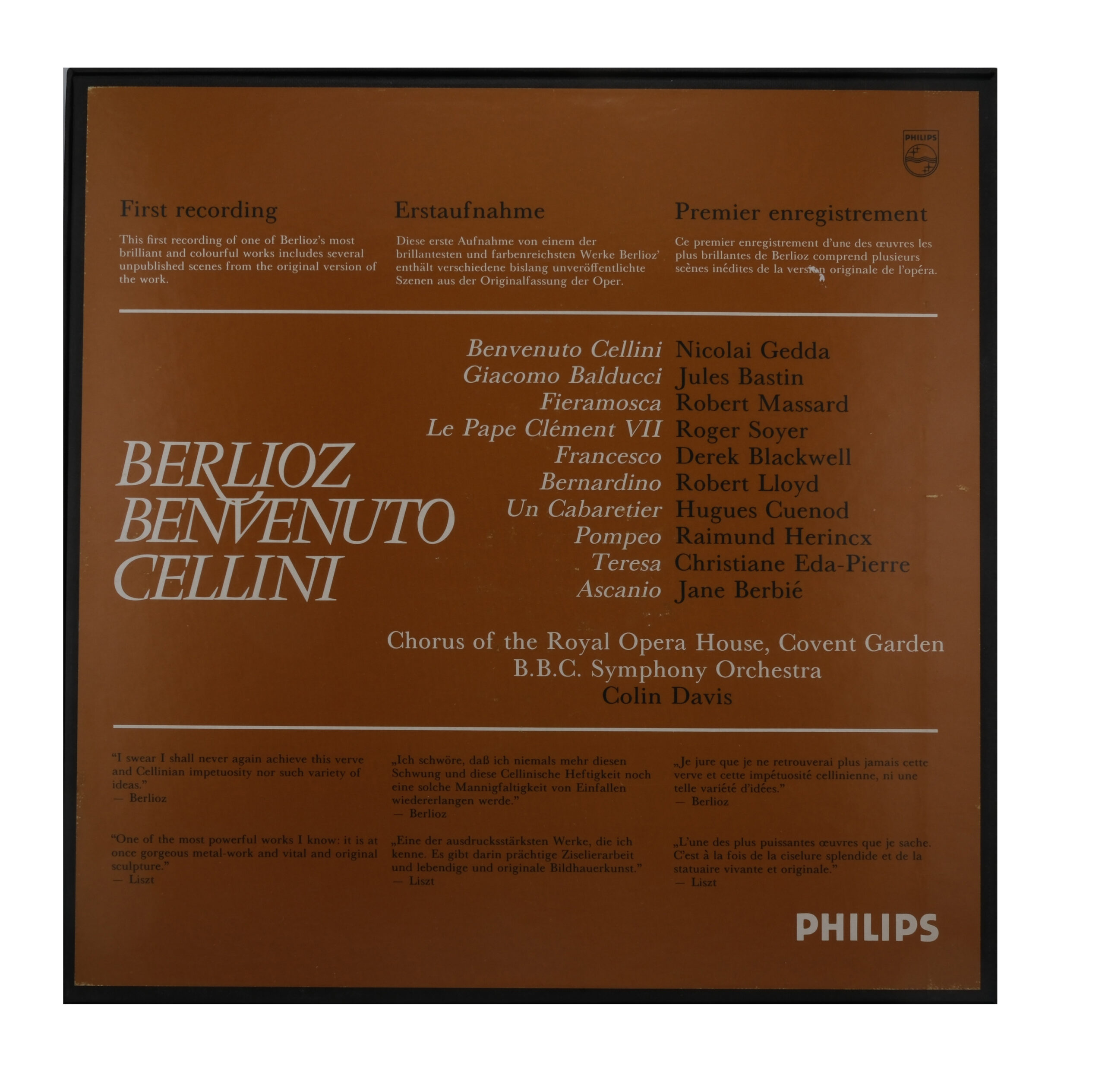 Berlioz, Colin Davis, Benvenuto Cellini, 1972, Stéréo – Image 2