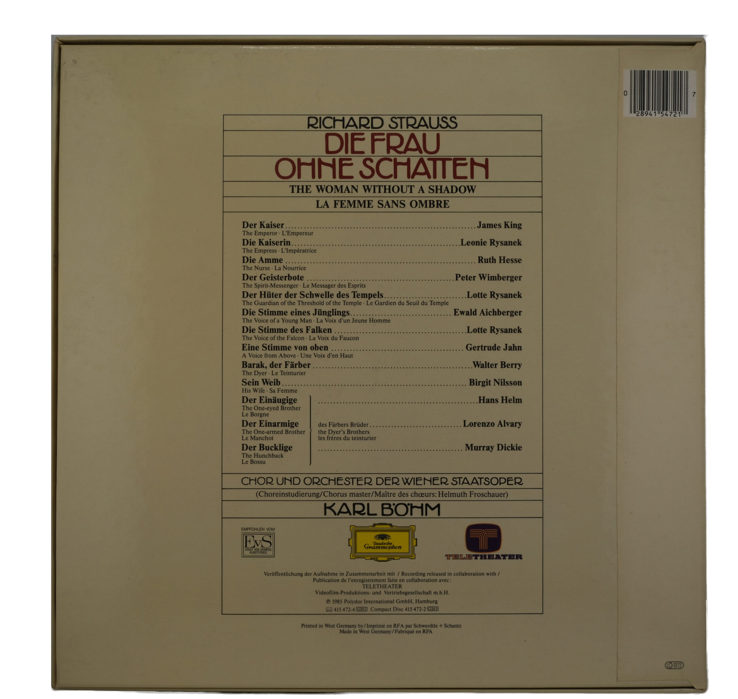 Richard Strauss Karl Böhm La Femme sans Ombre 1985 Stéréo