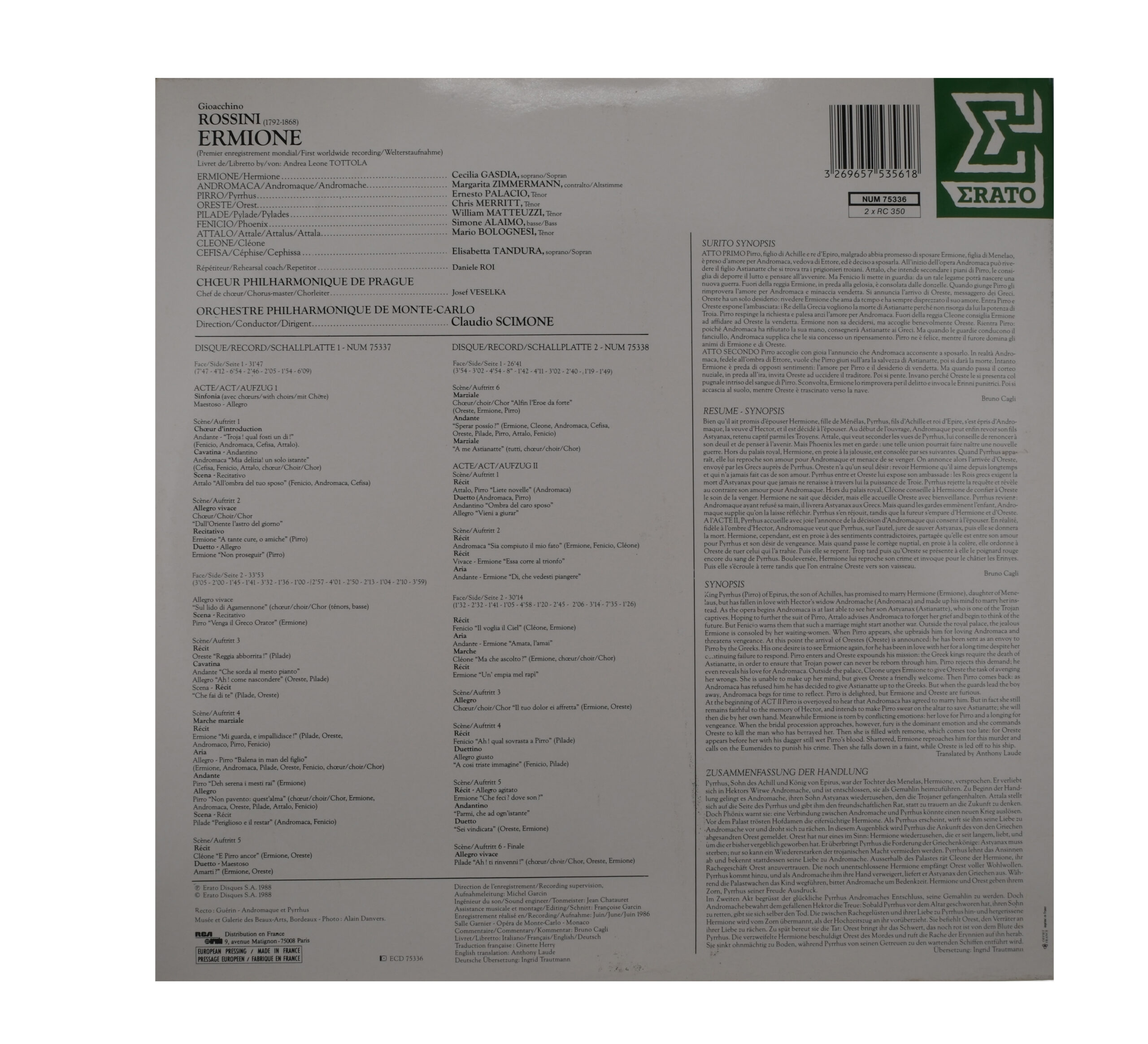 Rossini, Claudio Scimone, Ermione, 1988, Erato – Image 2